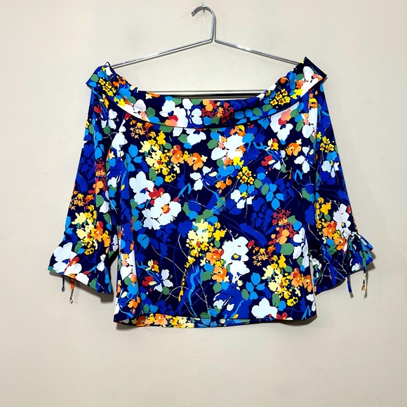 NWT Banana republic || Woman’s blue floral off shoulder top size Xl - Picture 2 of 7
